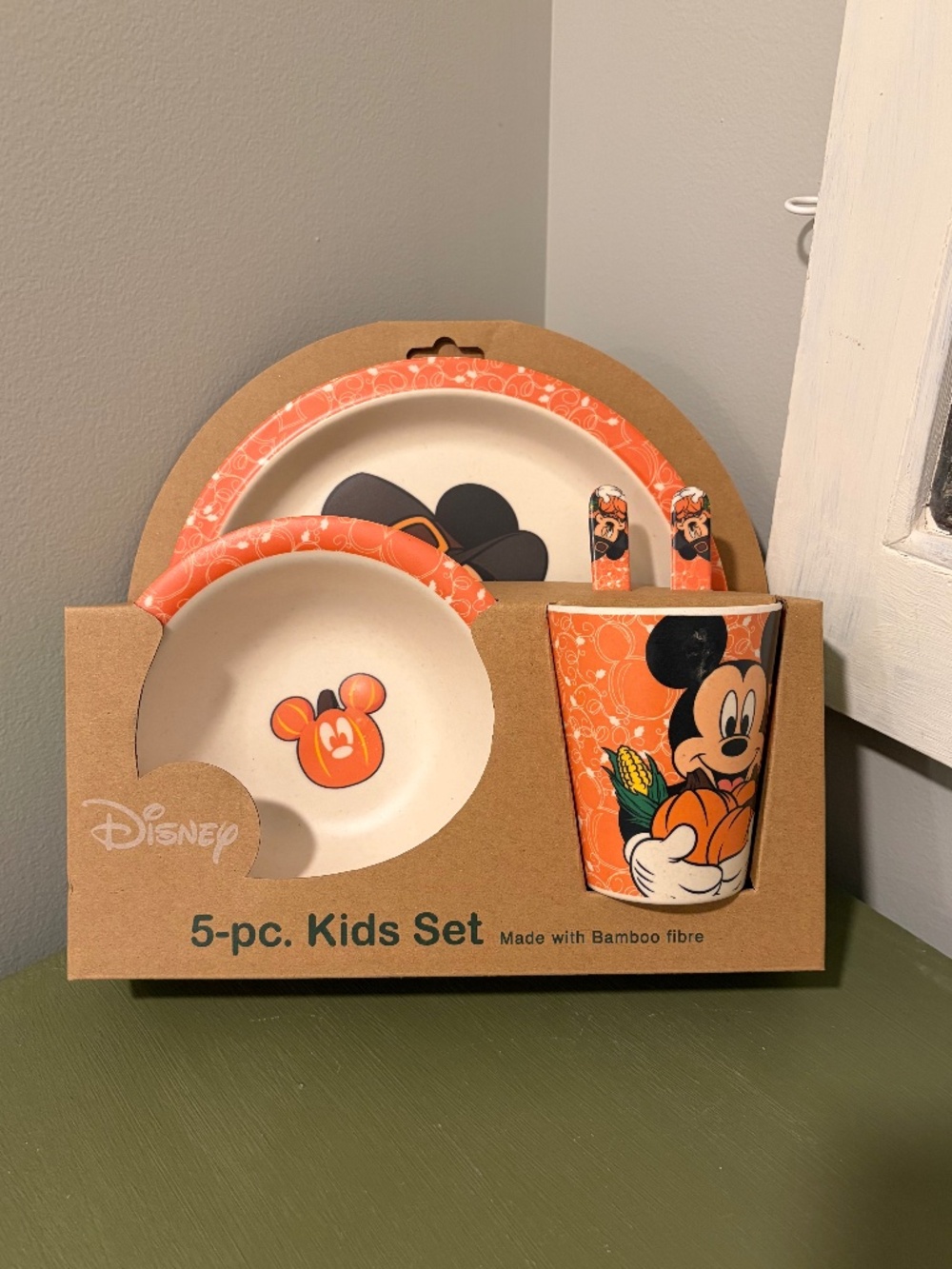 Disney Mickey Mouse Harvest/Halloween 5-Piece Kids Bamboo Dinnerware Set NIB